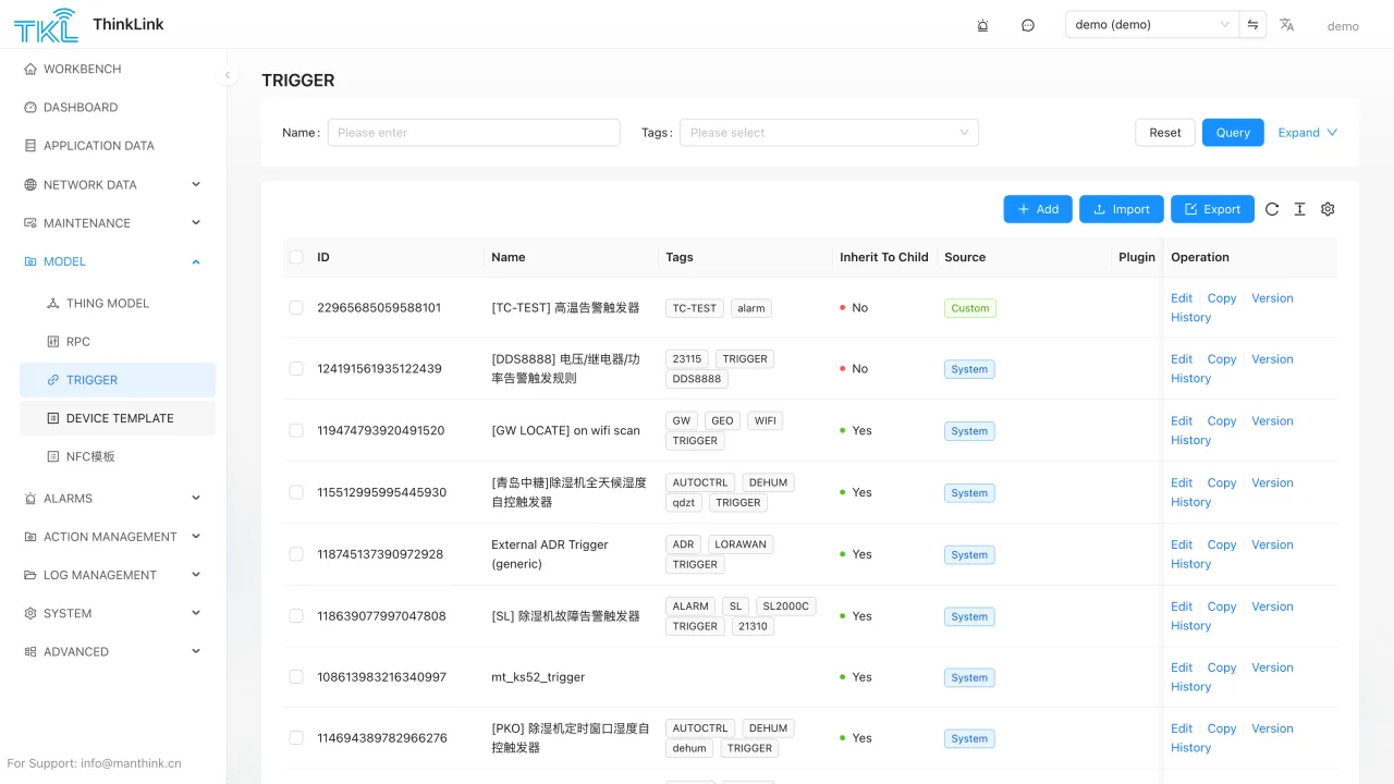 ThinkLink trigger-model management interface